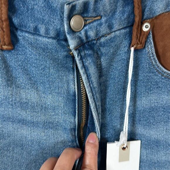 Good American Good Legs Suede Mixing Skinny Jeans Denim Light Wash Mixed - Picture 8 of 9